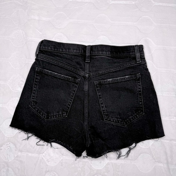 Abercrombie Black Denim High Rise Button Shorts Frayed Hem Womens Size 26 Trendy - Picture 3 of 8